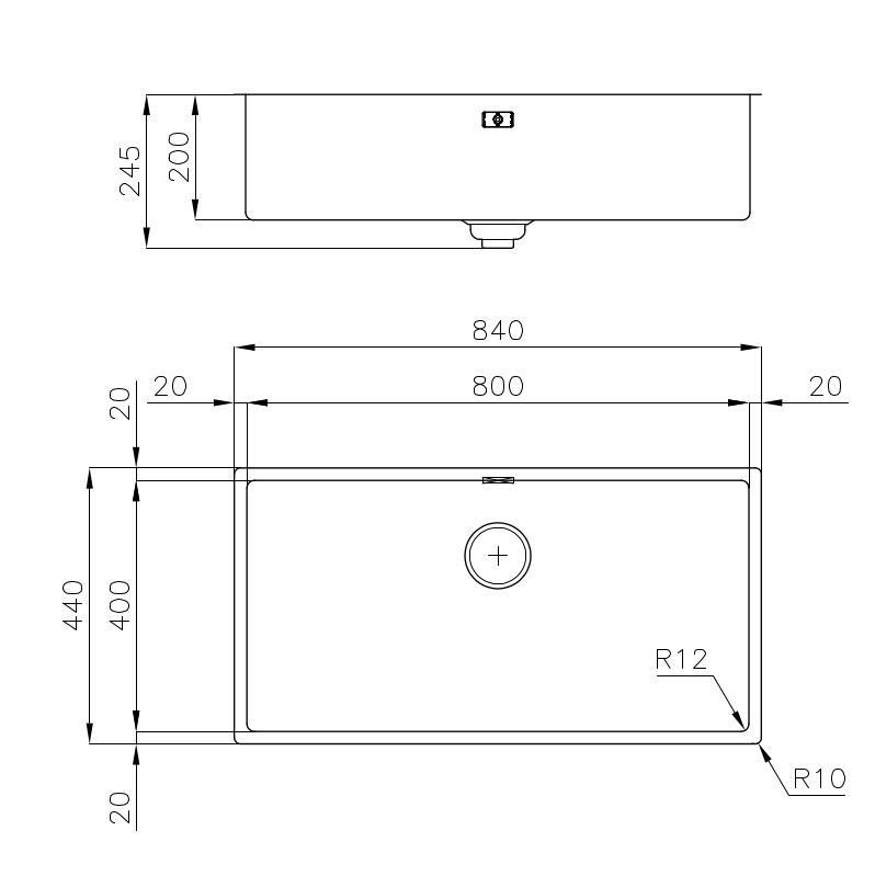 ขนาดสินค้าสำหรับการติดตั้ง, Technical drawing, อ่างล้างจาน